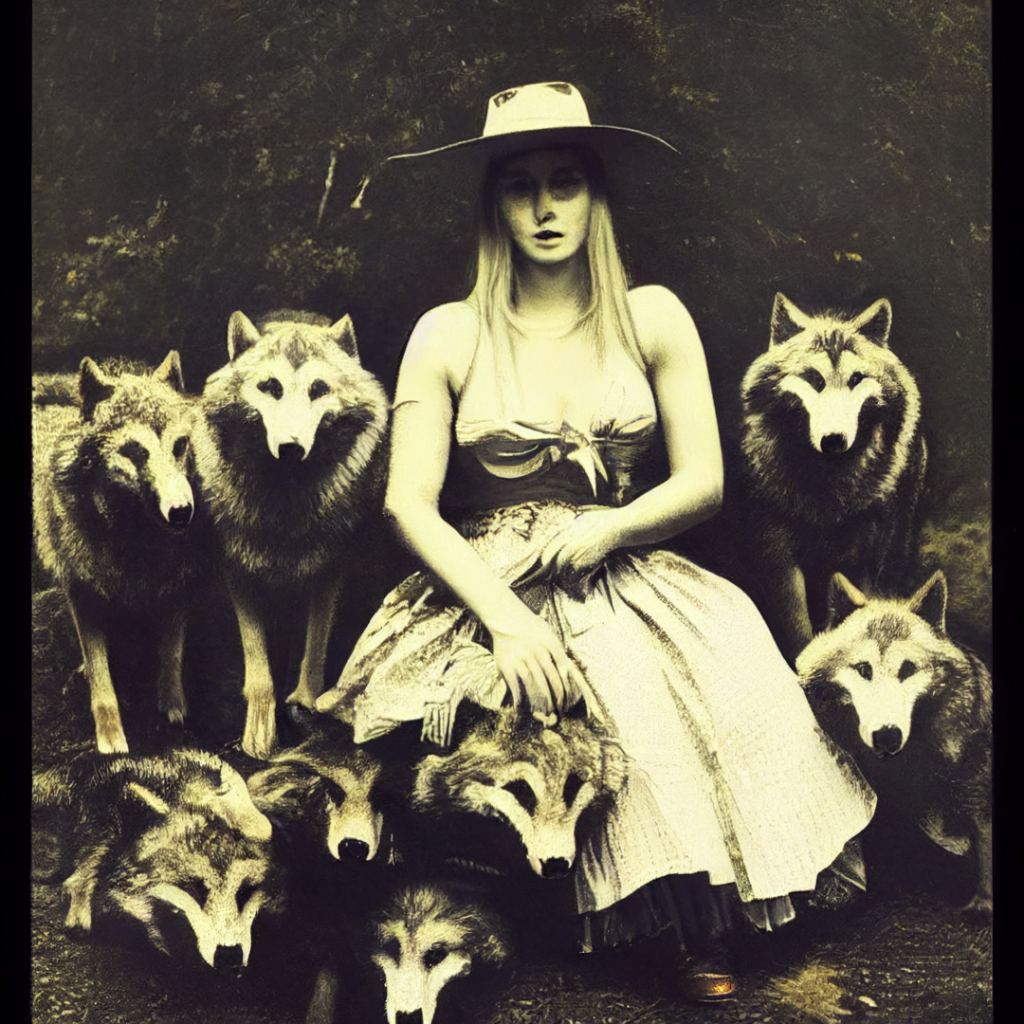 conduit_bikini_cowboy_girl_surrounded_by_wolves_in_style_of_bea_974d0344-675d-4f7c-9933-ef0be5282877